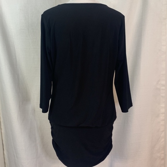 WHBM Black Long Sleeved Mini Dress w/ Gold Shoulder Detail - Picture 12 of 17